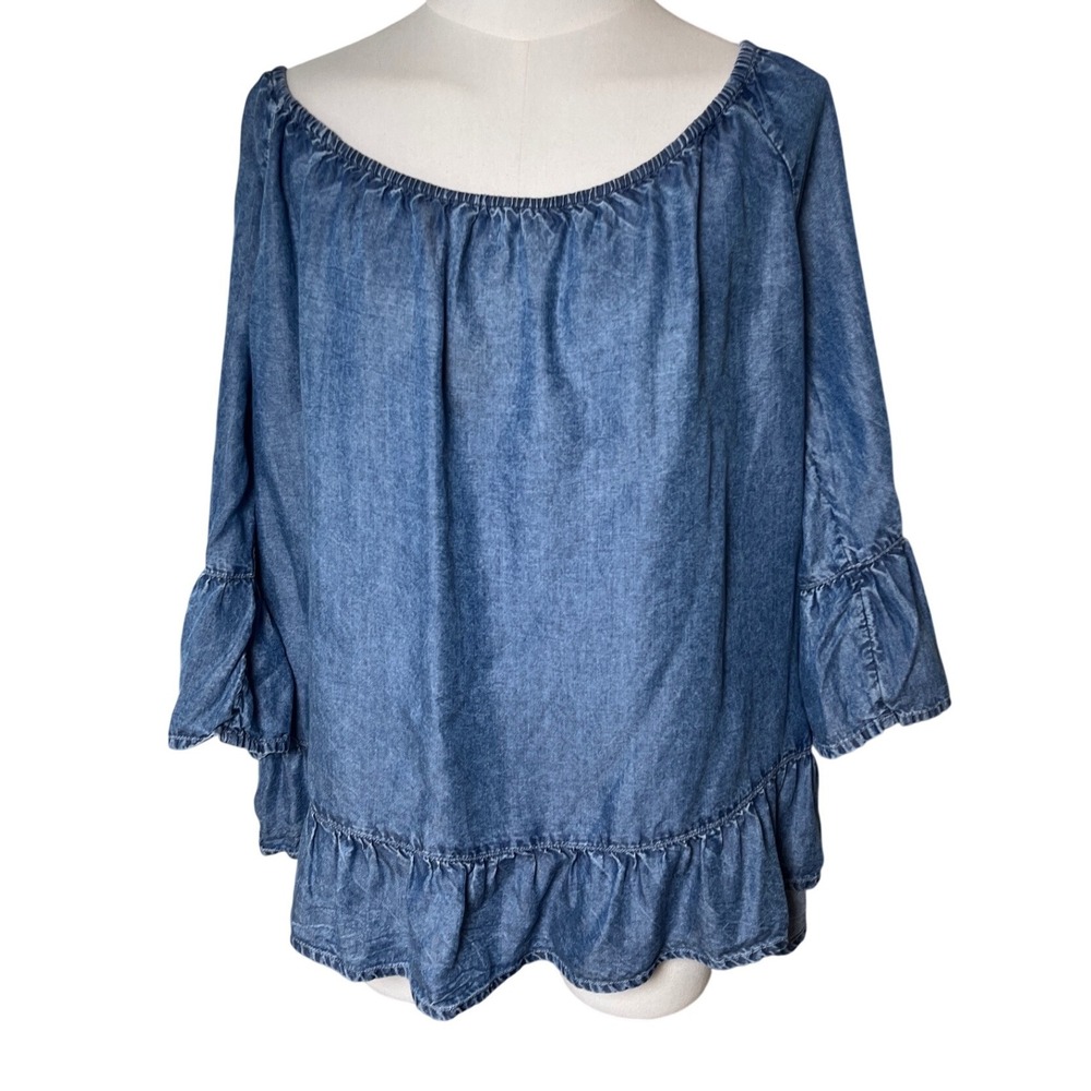 Boho Peasant Lyocell Chambray Top Ruffle Sleeve Soho New York & Company XXL‎